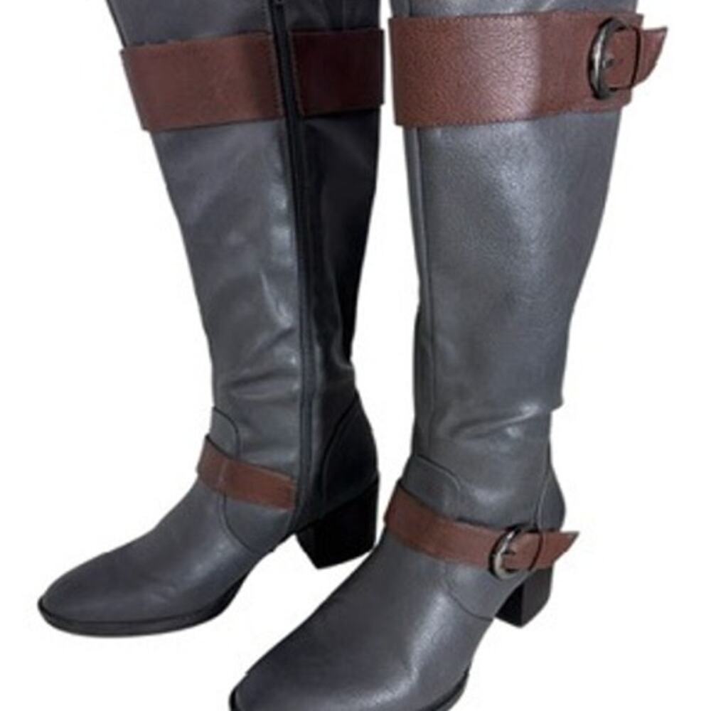 "NATURAL SOUL" Leather Color Block Gray Y2k‎ Renaissance Boots Sz 8.5 Cowgirl